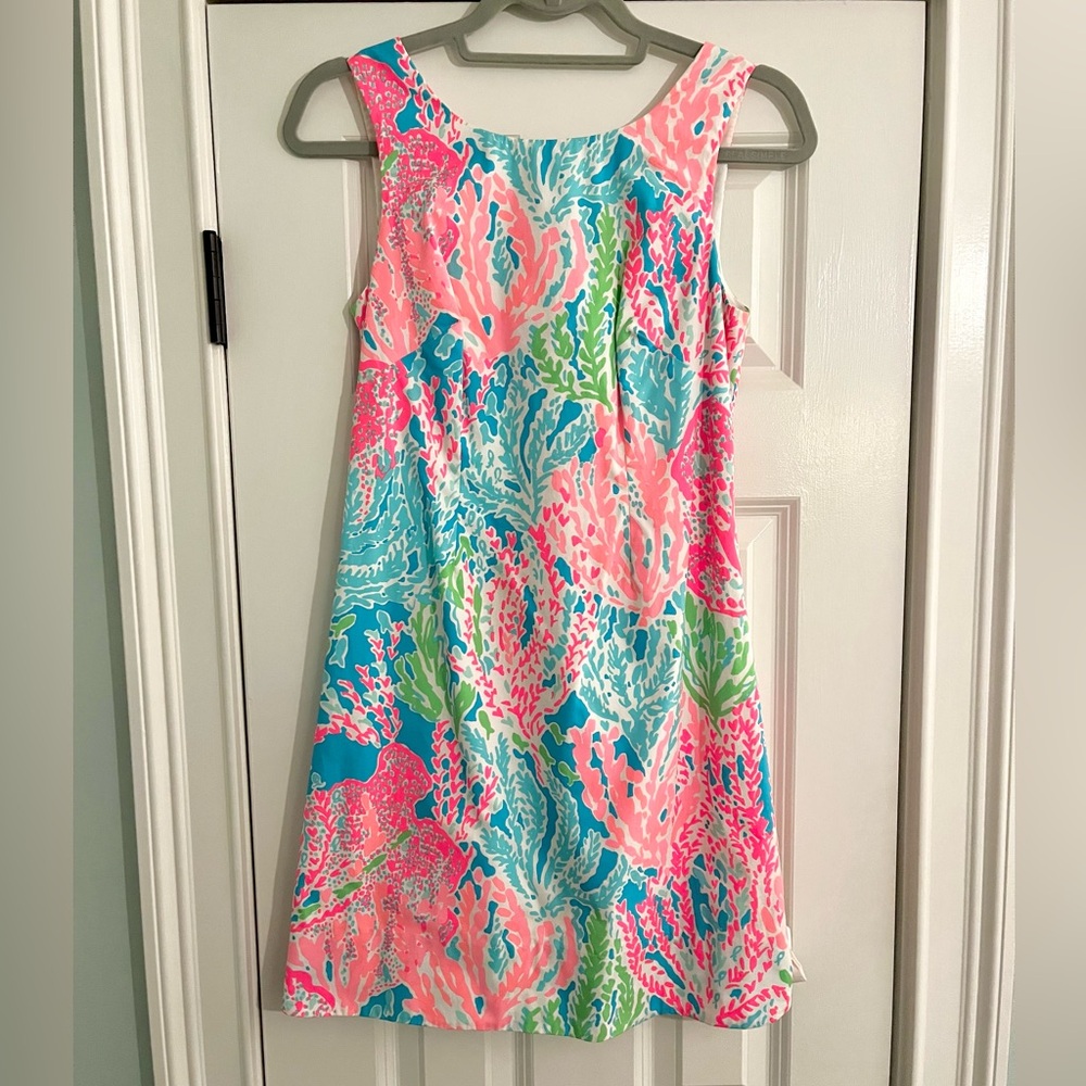 Lilly Pulitzer Sleeveless Mini Dress Coral Neon Nautical Scoop Back Size 2